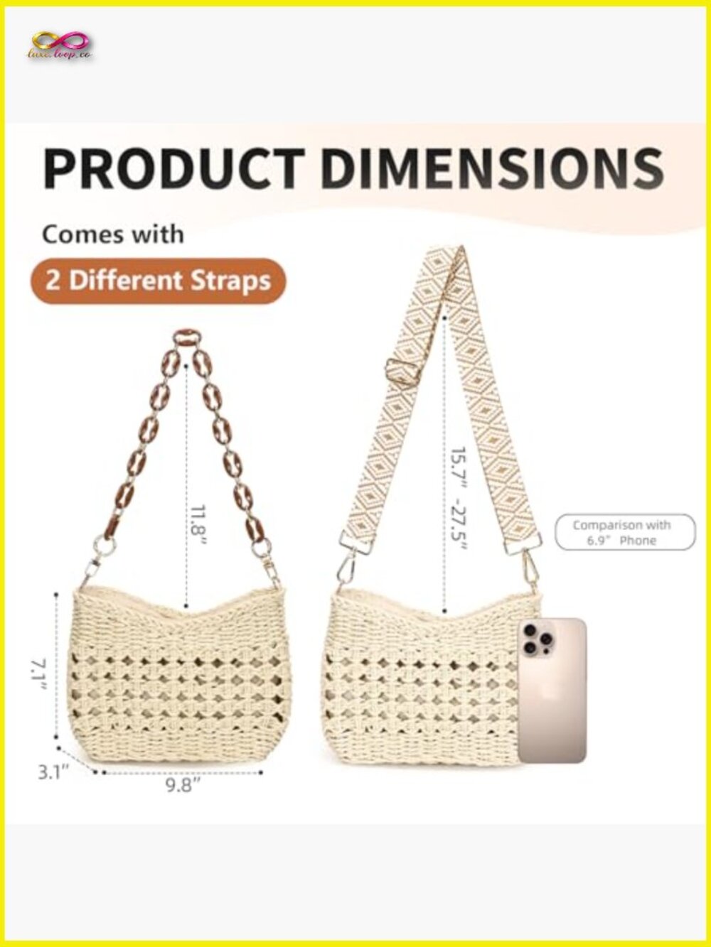 Handmade Straw Woven Crossbody Bag Hobo Shoulder Purse Summer Beach Boho - Picture 6 of 7
